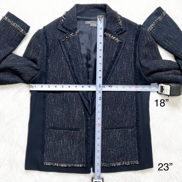 Vince Navy Blue Fringe Tweed Long Sleeve Open Front Blazer Jacket Size Small - Picture 14 of 14